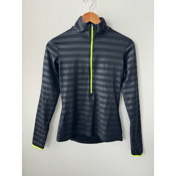 Nike Pro Dri-Fit Blsck Striped Zip Pullover- Size Small B127 - Picture 1 of 7